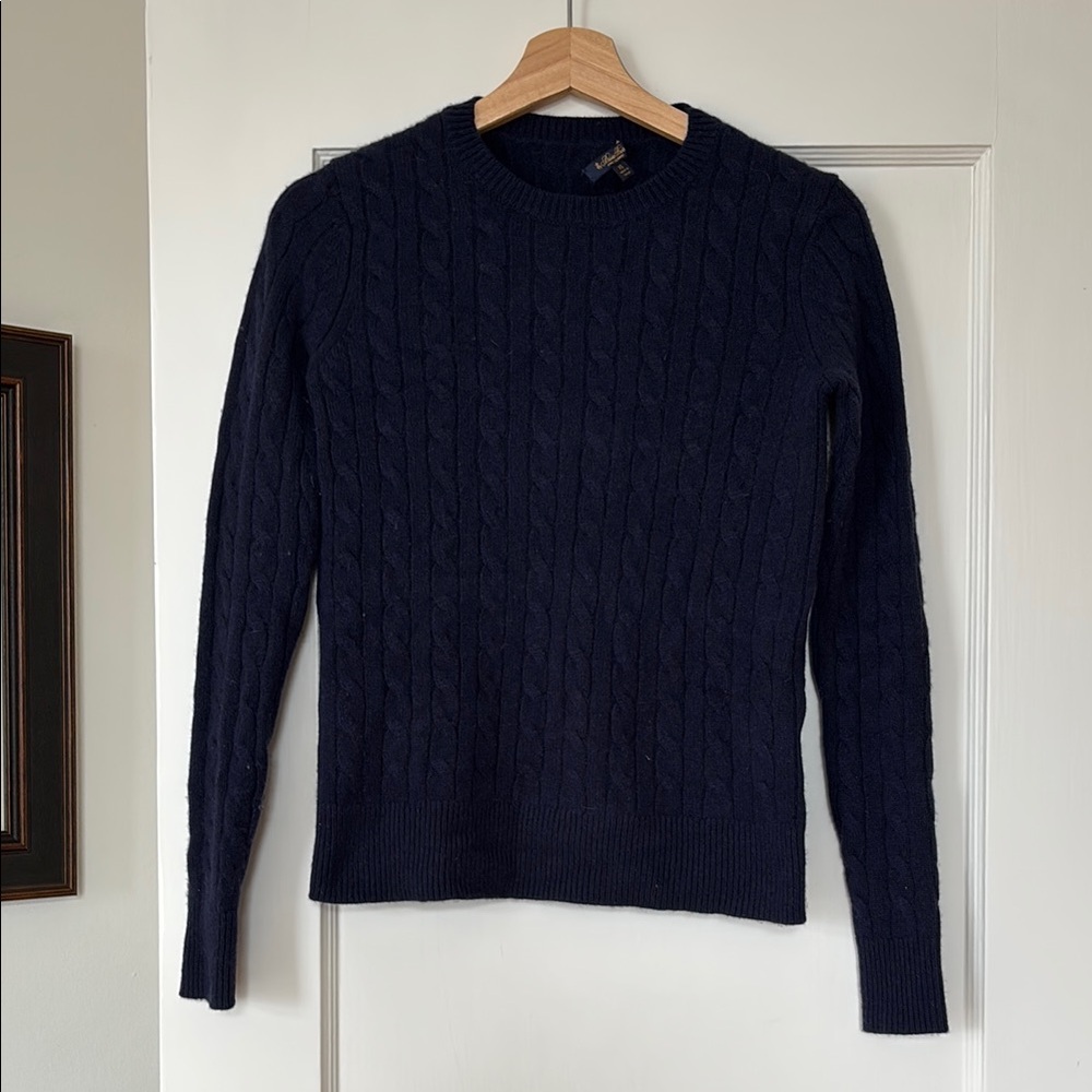 Brooks Brothers Classic Blue Cable Knit Cashmere Sweater